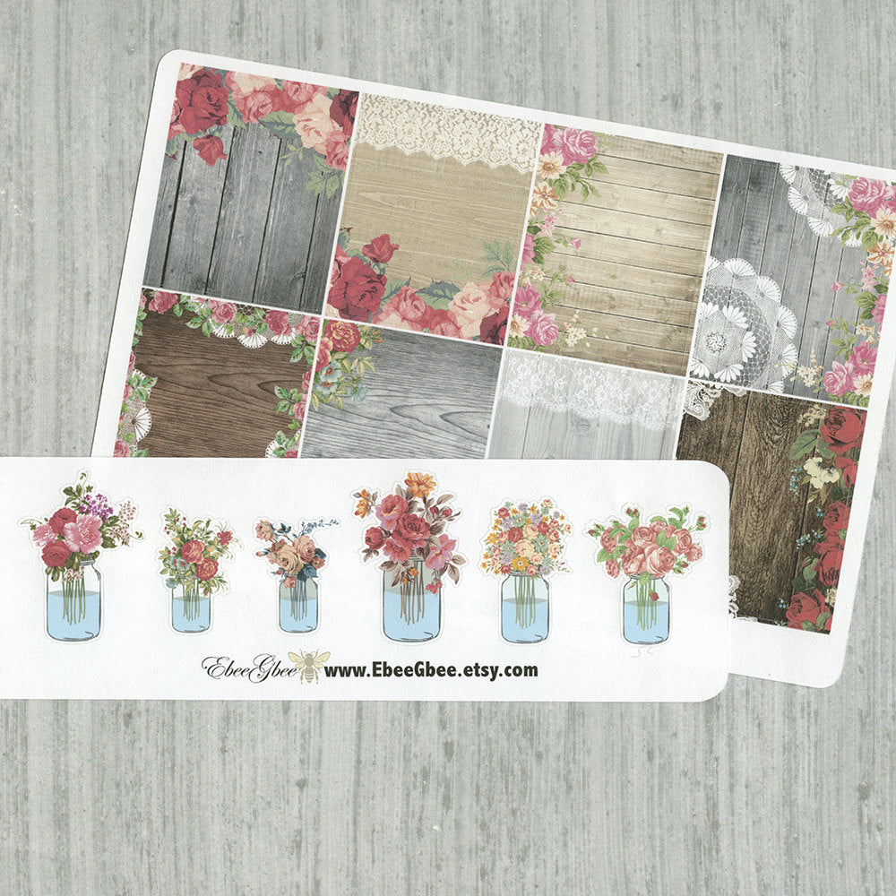 FULL BOX Shabby Chic Planner Stickers with Bonus Flowers in Jars | Rose Gold Storm