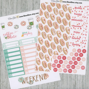 DONUTS DELUXE Weekly Planner Sticker Set | Mint Peach Rose Pine