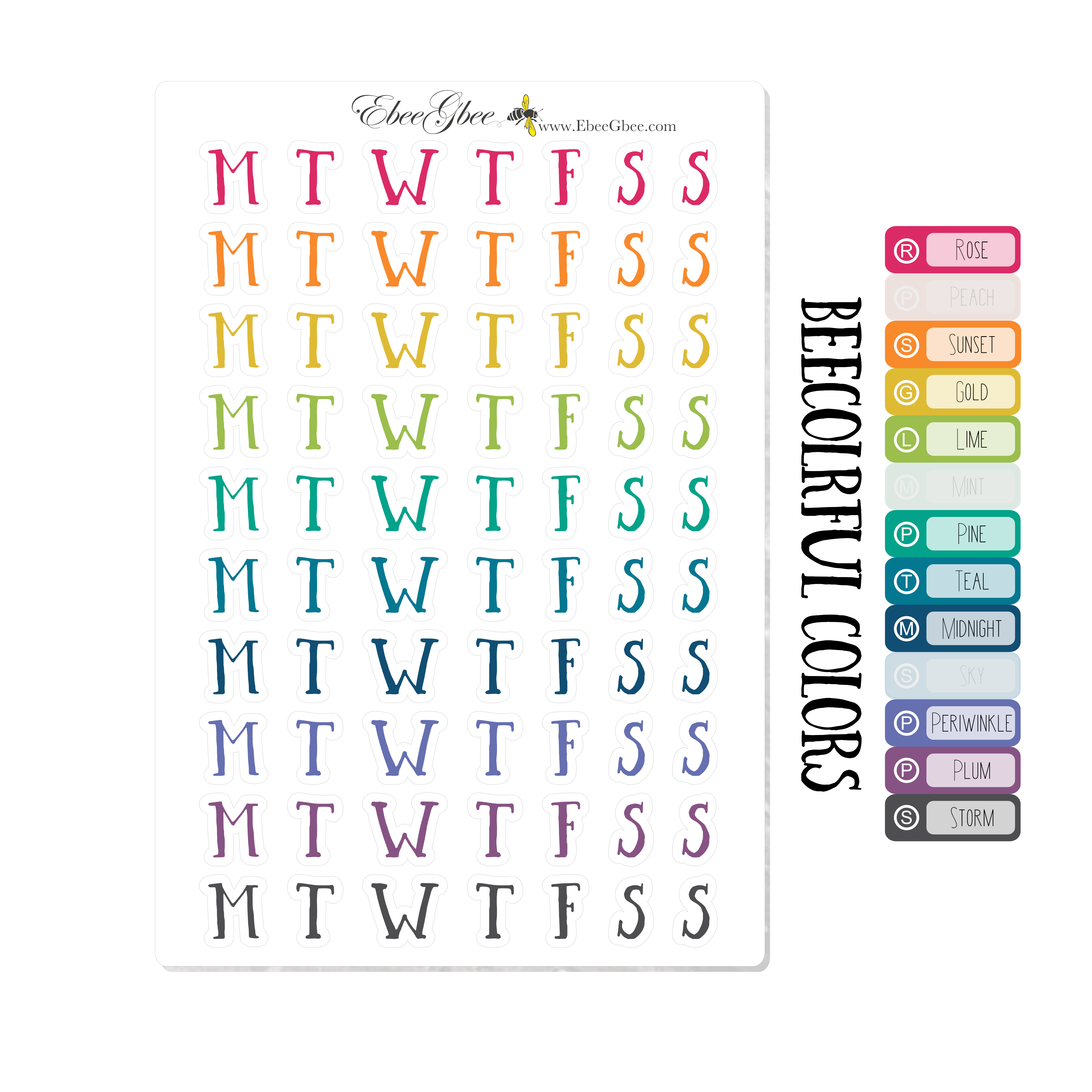 RAINBOW SIMPLE LETTER Days of the Week Stickers – EbeeGbee