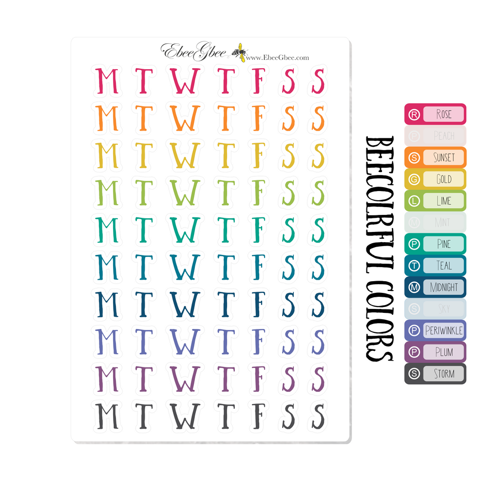 RAINBOW SIMPLE LETTER Days of the Week Stickers