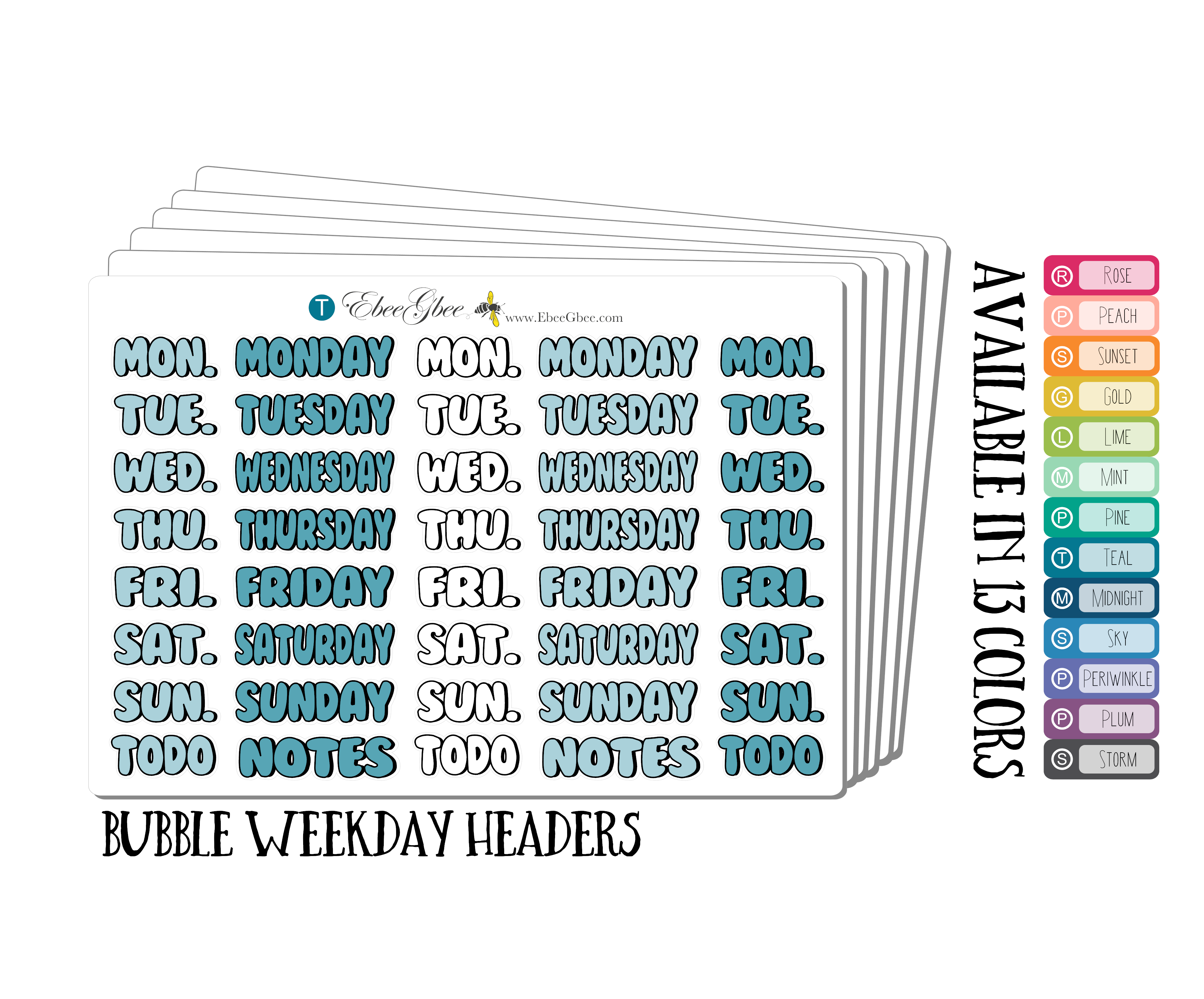 BUBBLE LETTER WEEKDAY Planner Stickers | BeeColorful