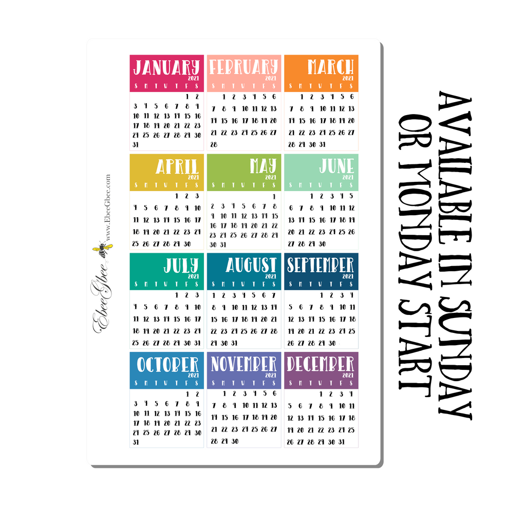 VERTICAL COLOR BLOCK Mini Calendar Planner Stickers | BeeColorful BuJo Style