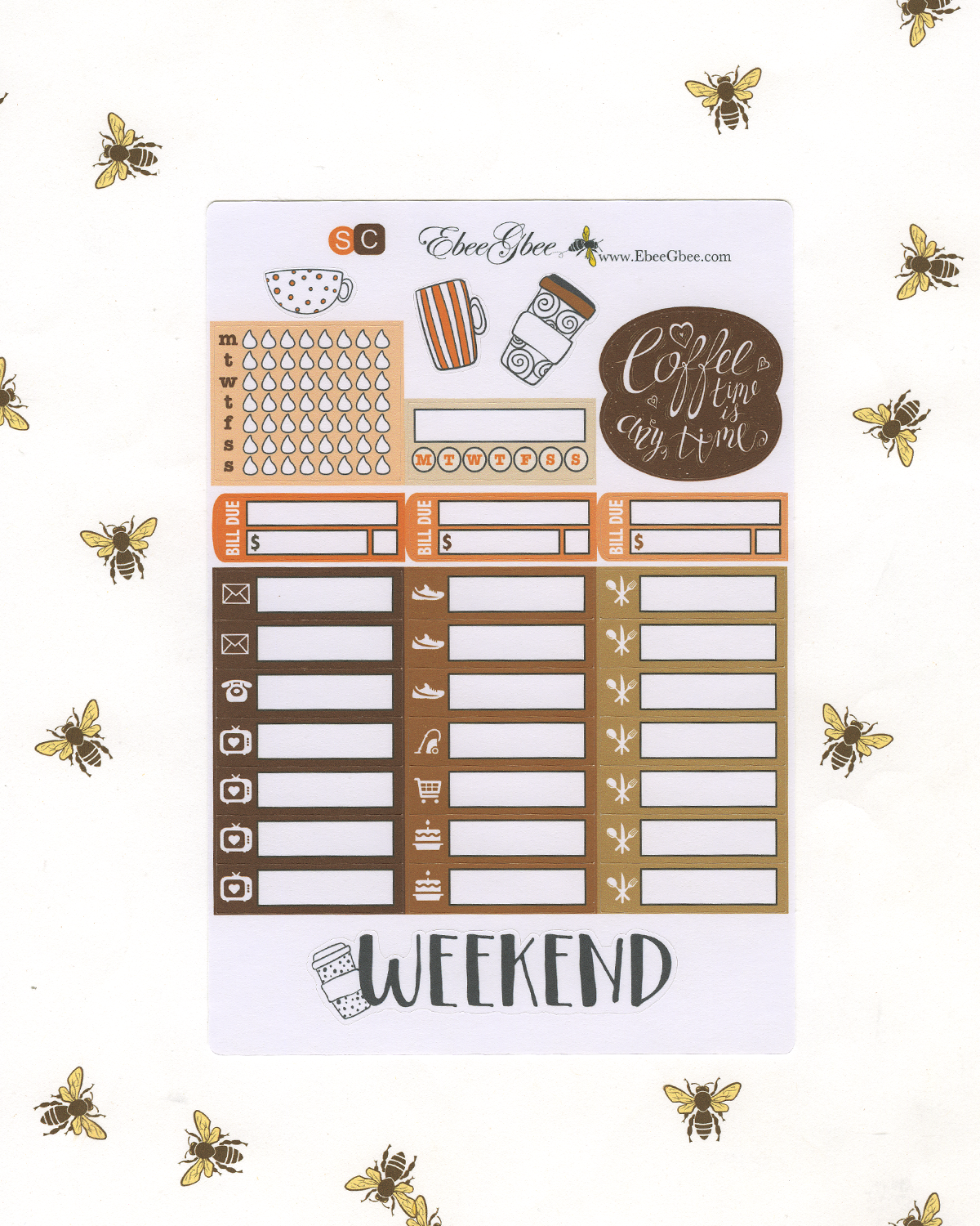 A LA CART COZY COFFEE  Weekly Planner Sticker Set | SUNSET COFFEE