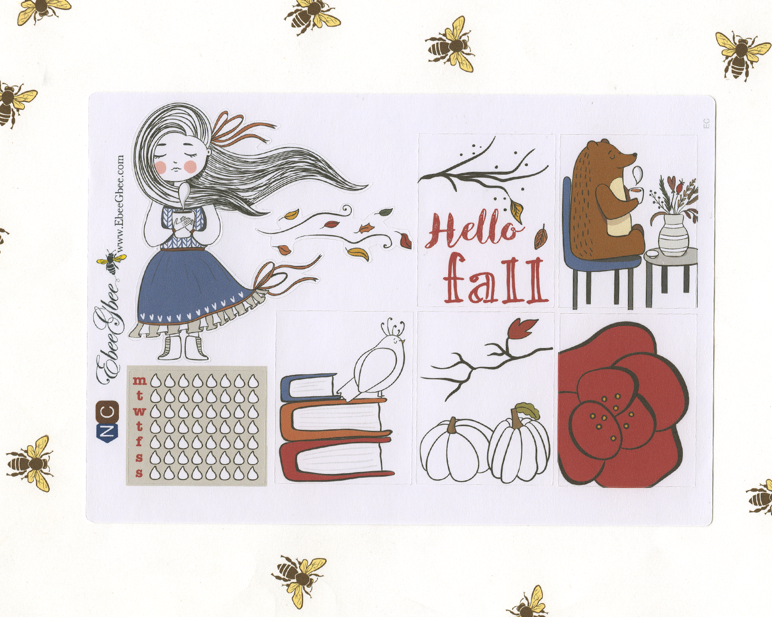 HELLO FALL DELUXE Weekly Planner Sticker Set | NAVY COFFEE