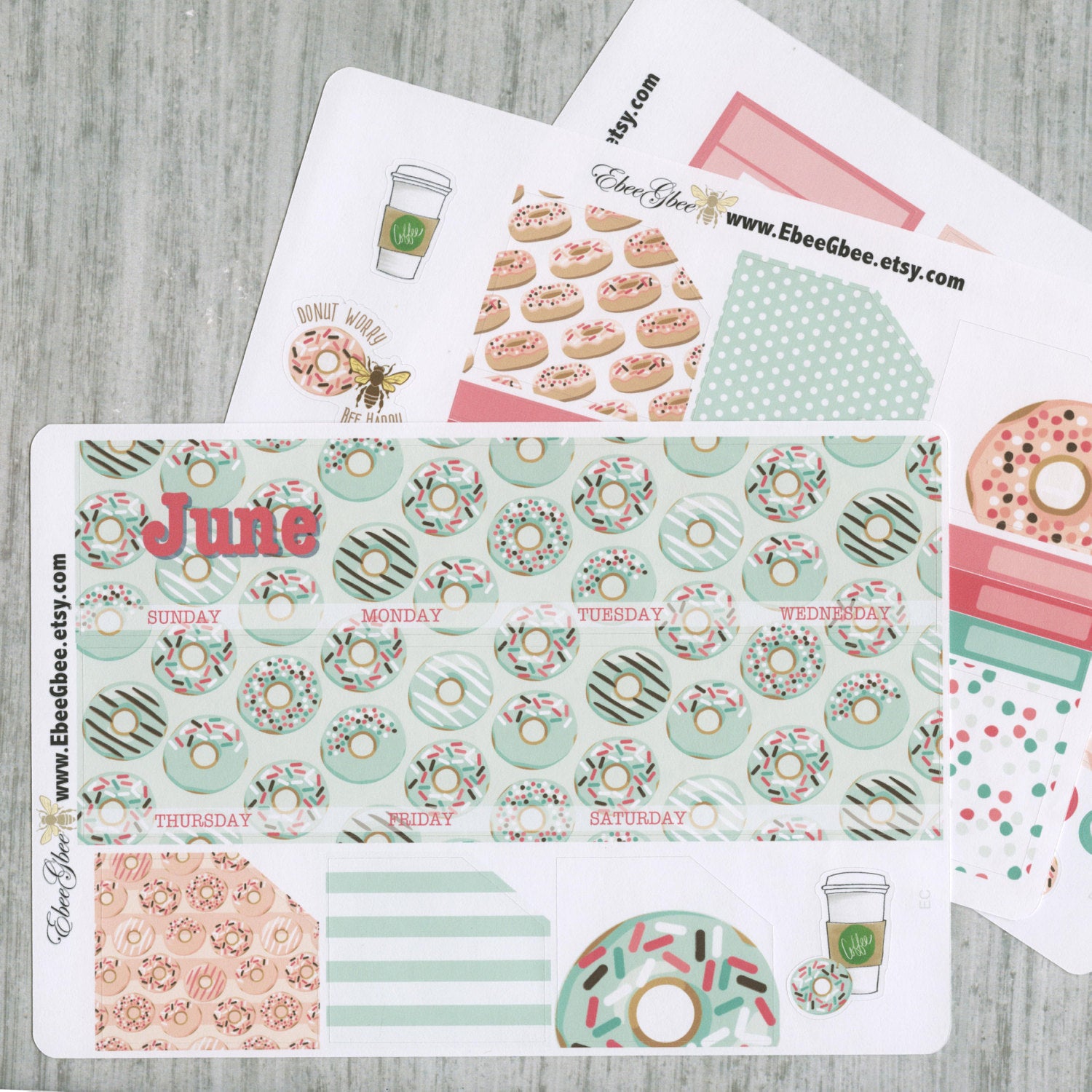 DONUTS MONTHLY Layout Planner Stickers | You Pick Your Month | Mint Pine Peach Rose