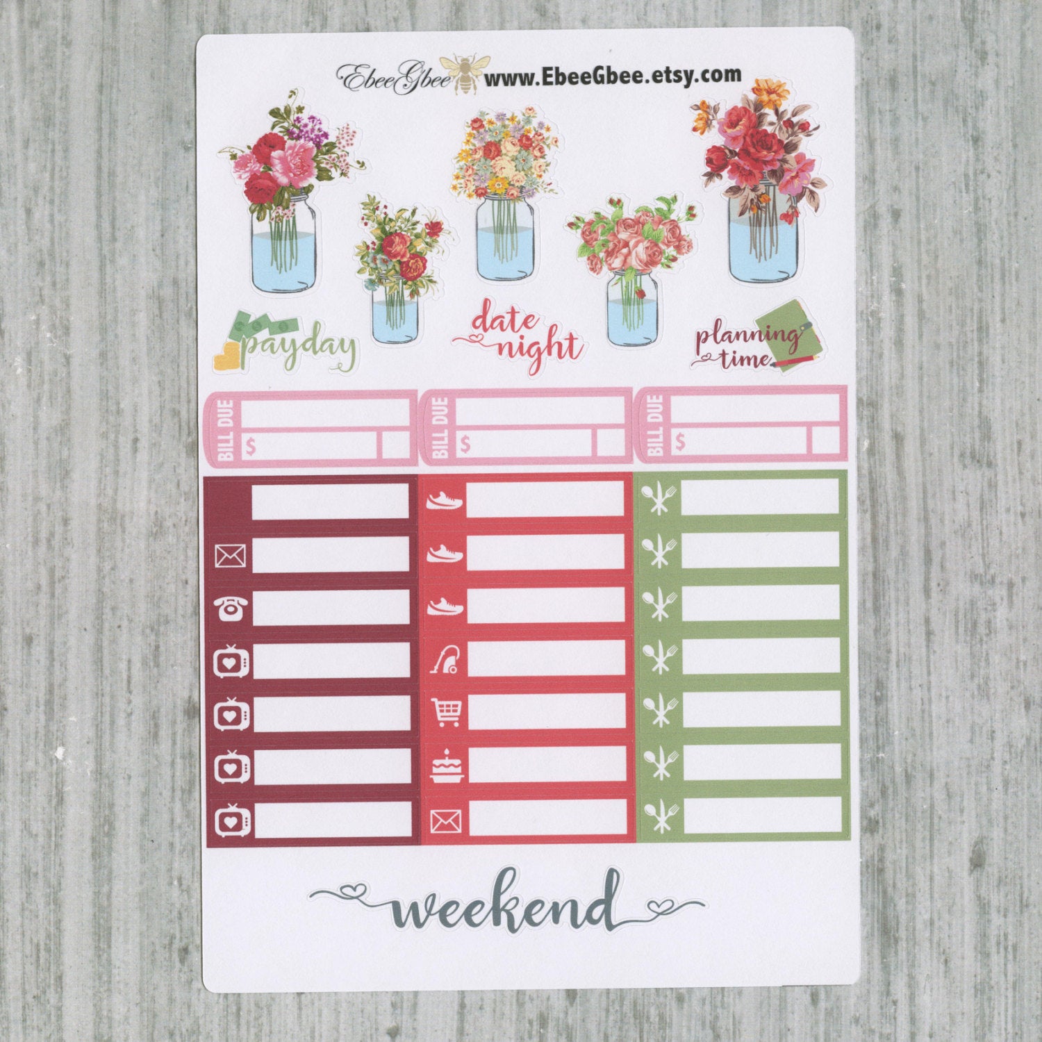 SHABBY CHIC WEEKLY Planner Sticker Set | Rose Storm Gold
