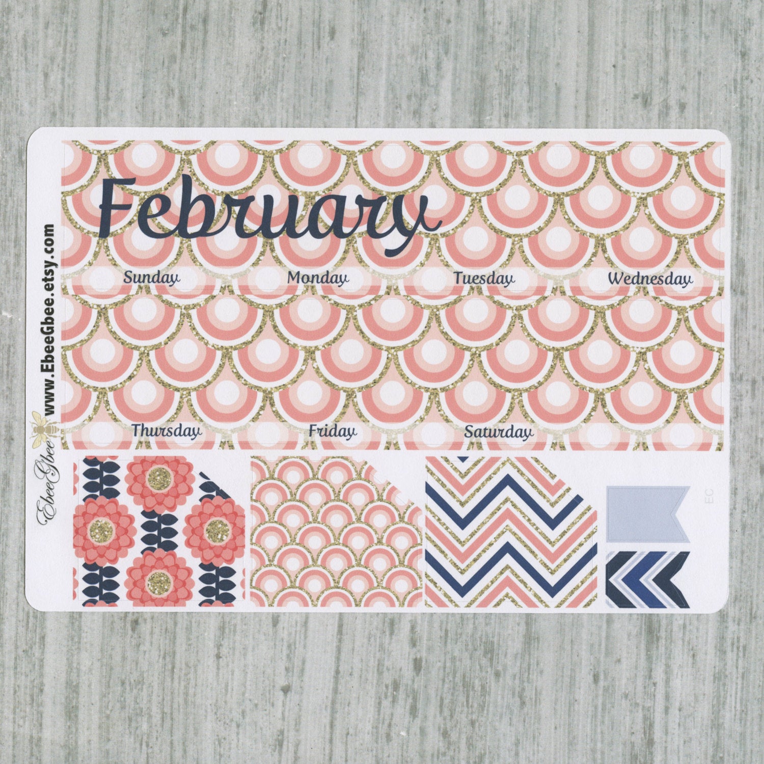 PINK & NAVY Floral  MONTHLY Layout Planner Stickers | You Pick Your Month | Navy