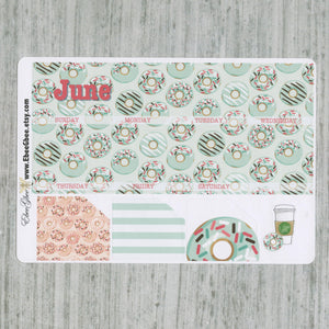 DONUTS MONTHLY Layout Planner Stickers | You Pick Your Month | Mint Pine Peach Rose