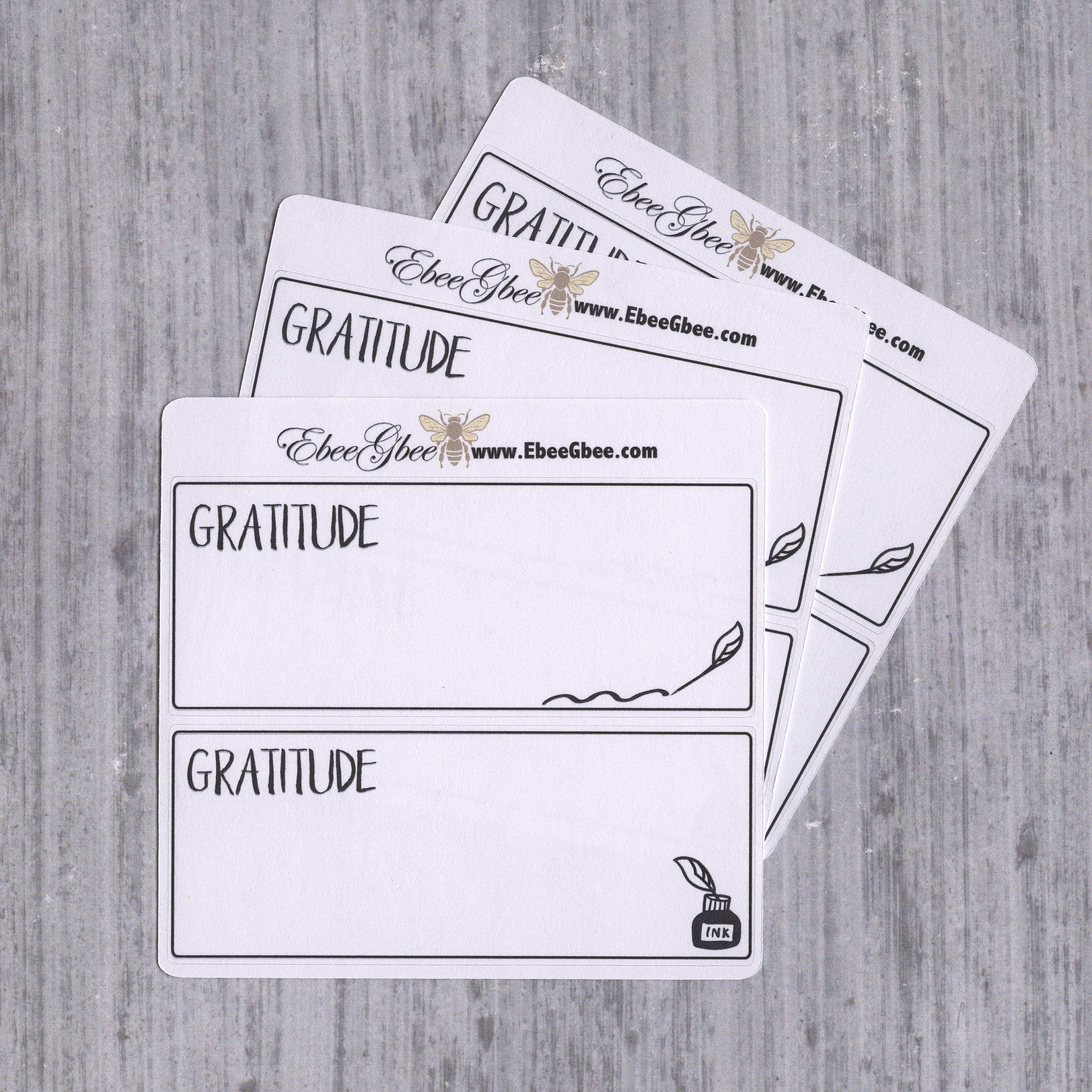 GRATITUDE set of 6 Thin Hand Drawn Large Box Note Page Planner Stickers