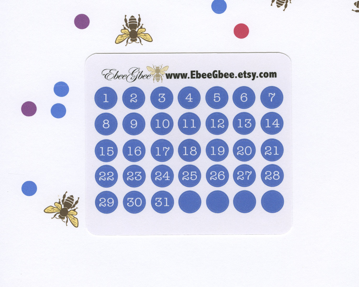 PERIWINKLE DATE DOT Monthly Planner Stickers | BeeColorful