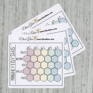 ETSY STATS MONTHLY Tracker set of 3 Hand Drawn Large Box Note Page Planner Stickers