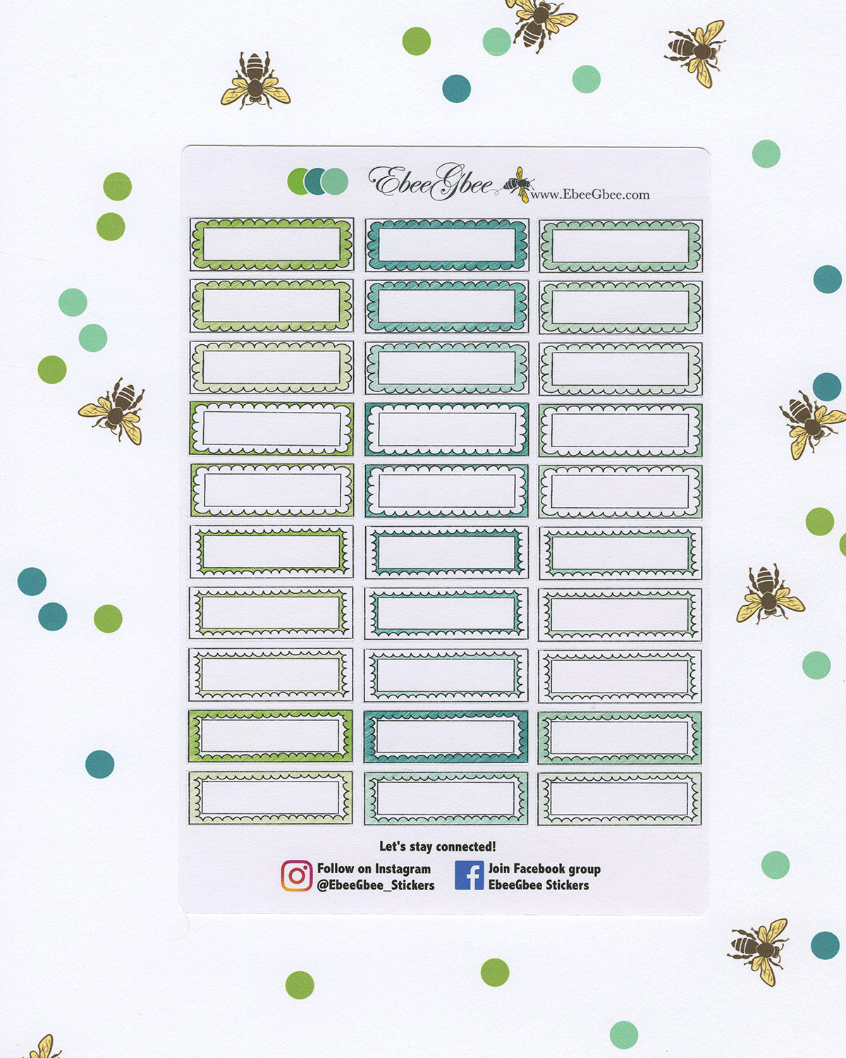GREENS DOODLE BOXES Planner Stickers |  BeeColorful Lime Pine Mint
