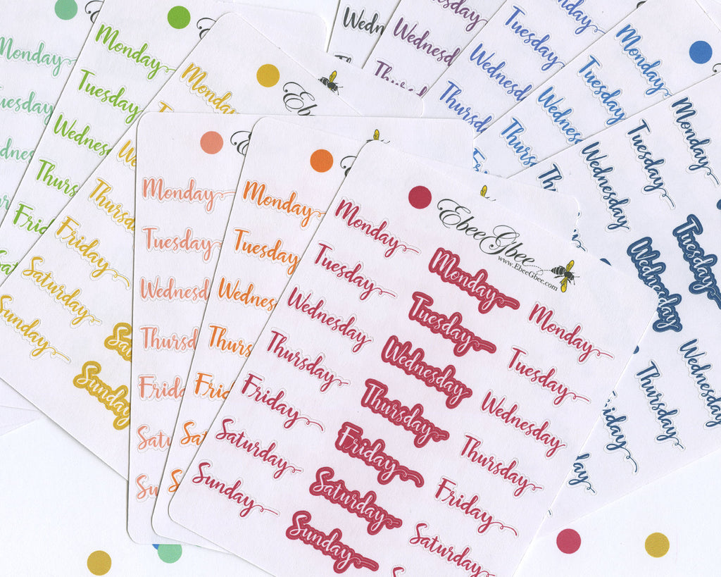 SCRIPT WEEKDAYS Planner Stickers | BeeColorful BuJo Style