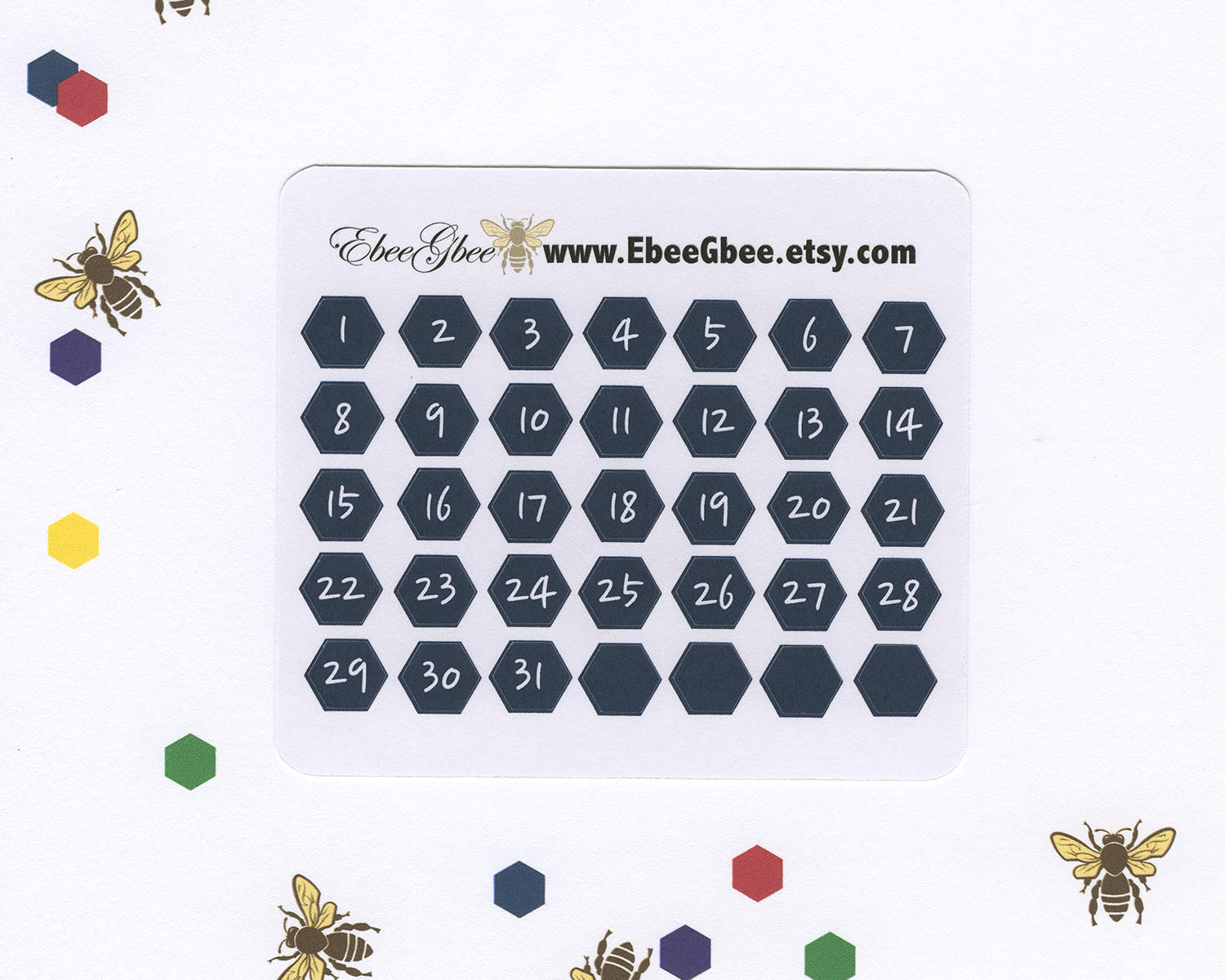 NAVY DATE DOT  Hexagon Monthly Planner Stickers | BeeBright