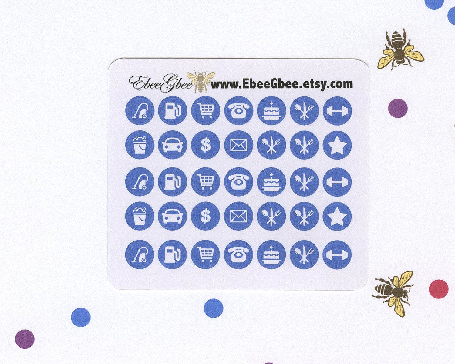 PERIWINKLE ICON DOTS Planner Stickers | BeeColorful