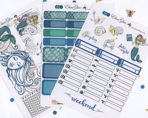 A LA CART Ocean Mermaid Weekly Planner Sticker Sheets | Teal Pine Midnight