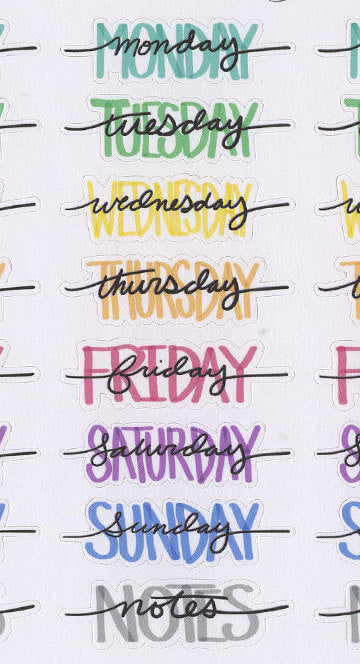 COLORFUL WEEKDAY HEADERS Planner Stickers | Hand Drawn BuJo Style