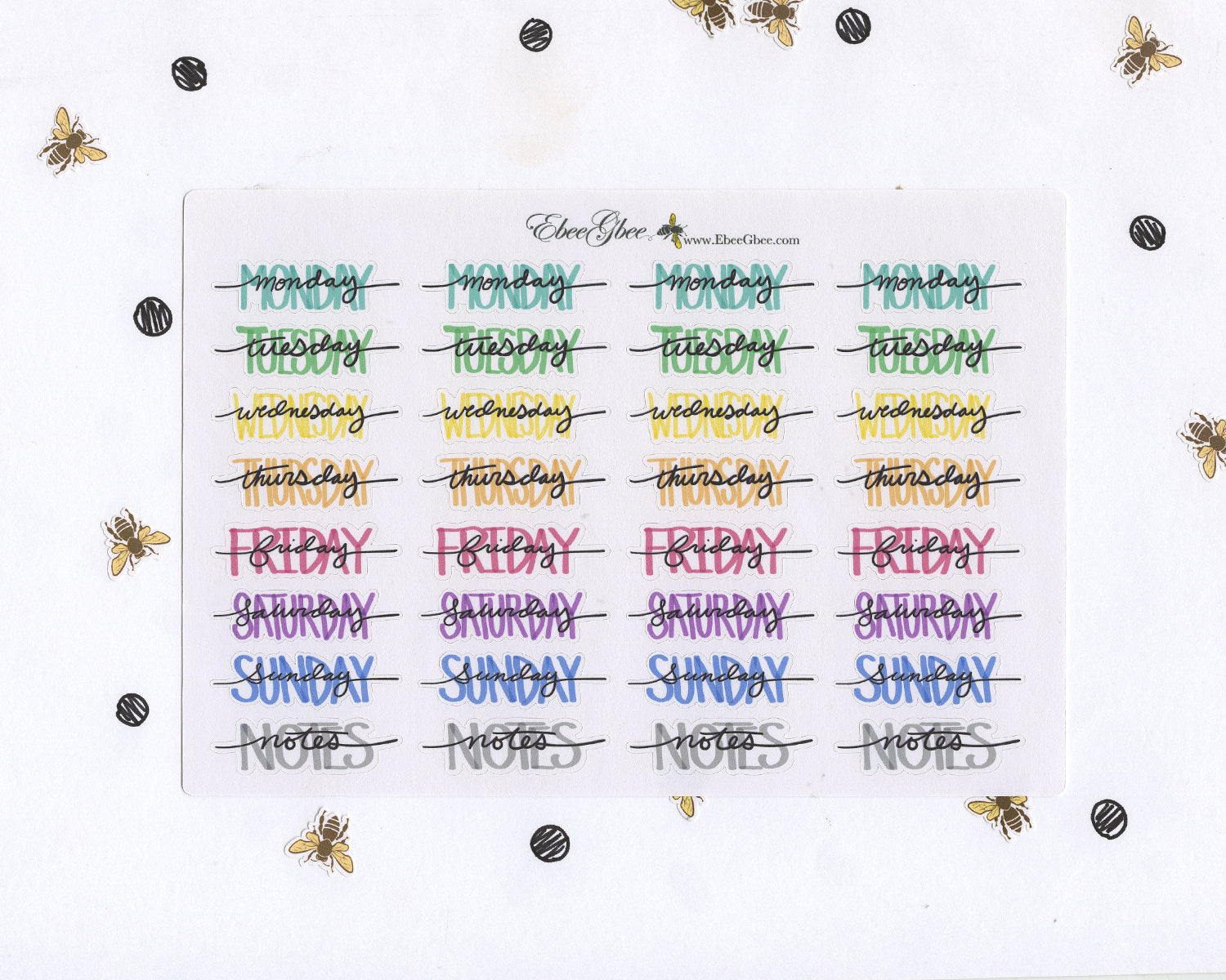 COLORFUL WEEKDAY HEADERS Planner Stickers | Hand Drawn BuJo Style