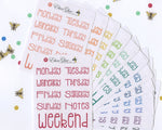 TYPOGRAPHY WEEKDAYS Planner Stickers |  All Colors Avalible
