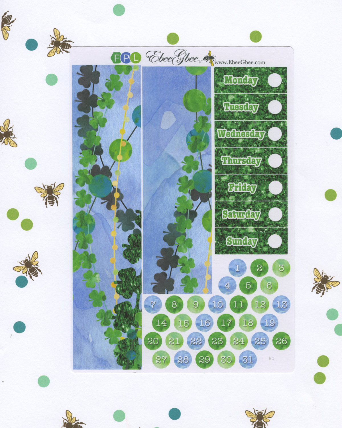 LUCKY DELUXE Weekly Planner Sticker Set |BeeColorful Lime Periwinkle BeeBright Frog