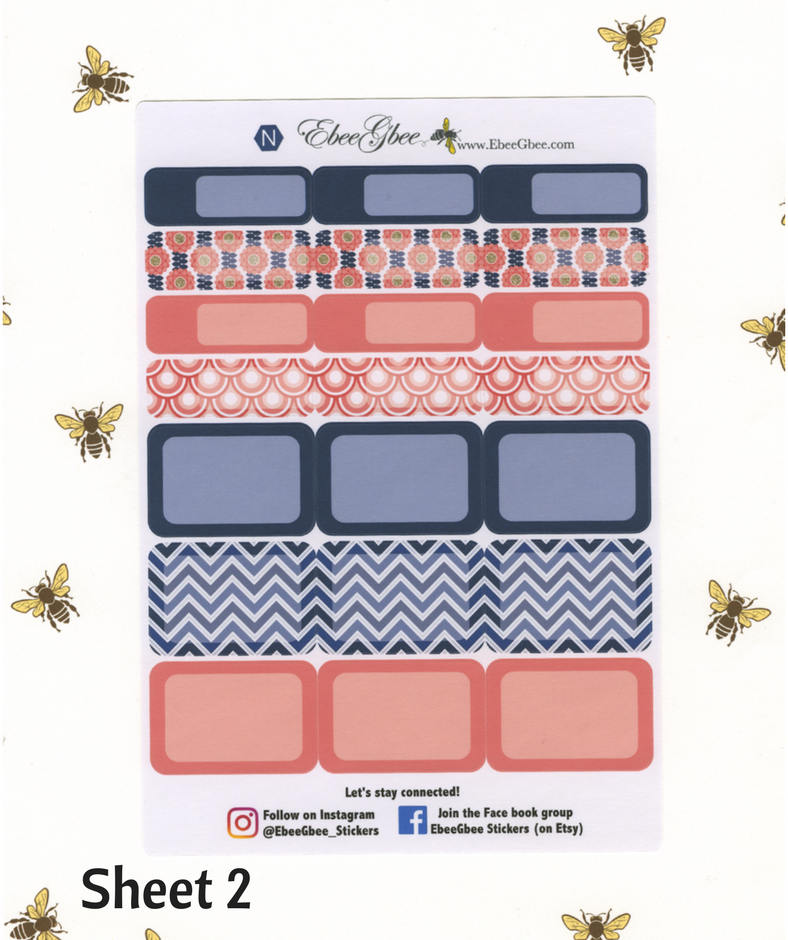 A LA CART Pink & Navy Weekly Planner Sticker Sheets | BeeBright Navy