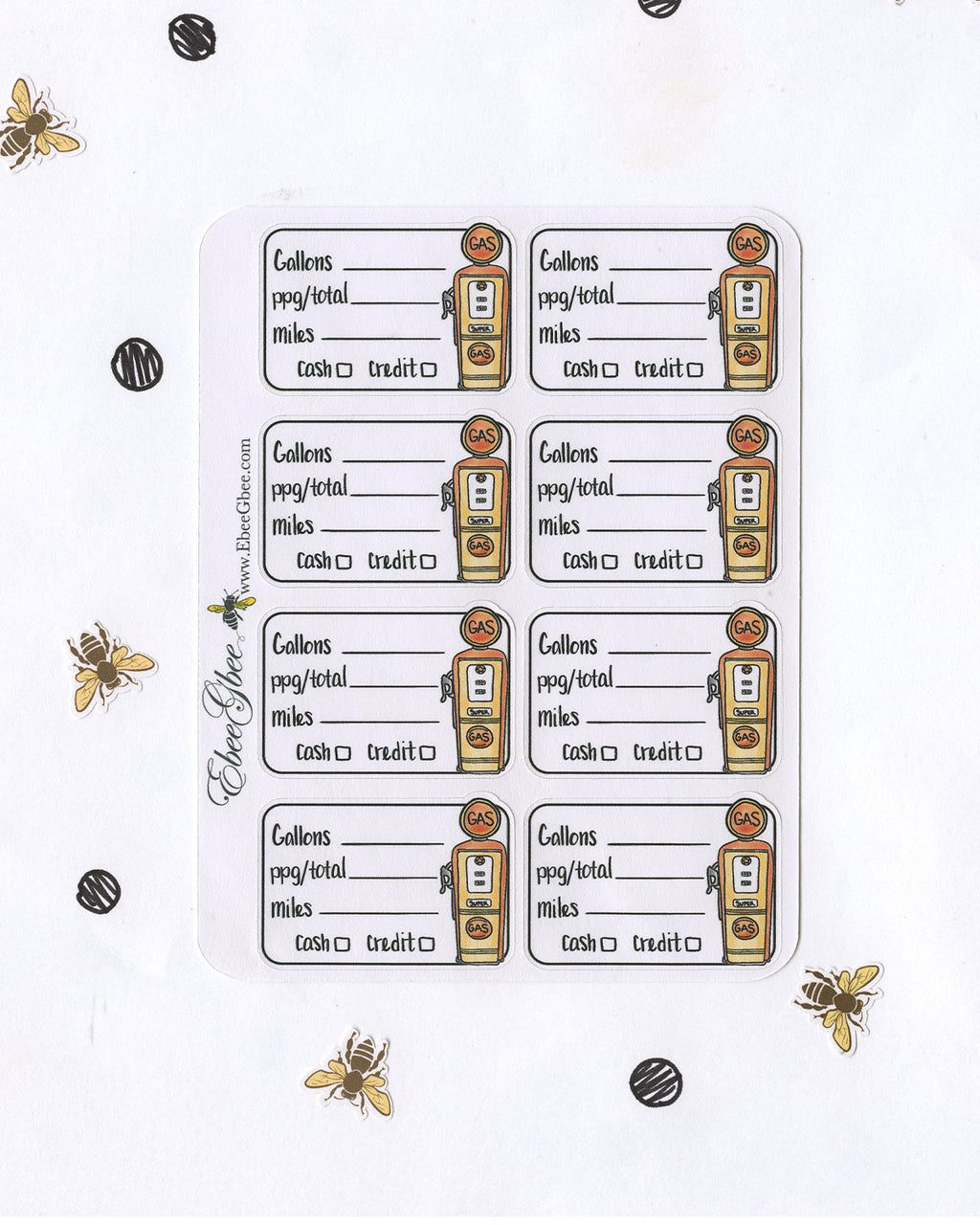 FUEL LOG Planner Stickers | Hand Drawn BuJo Style