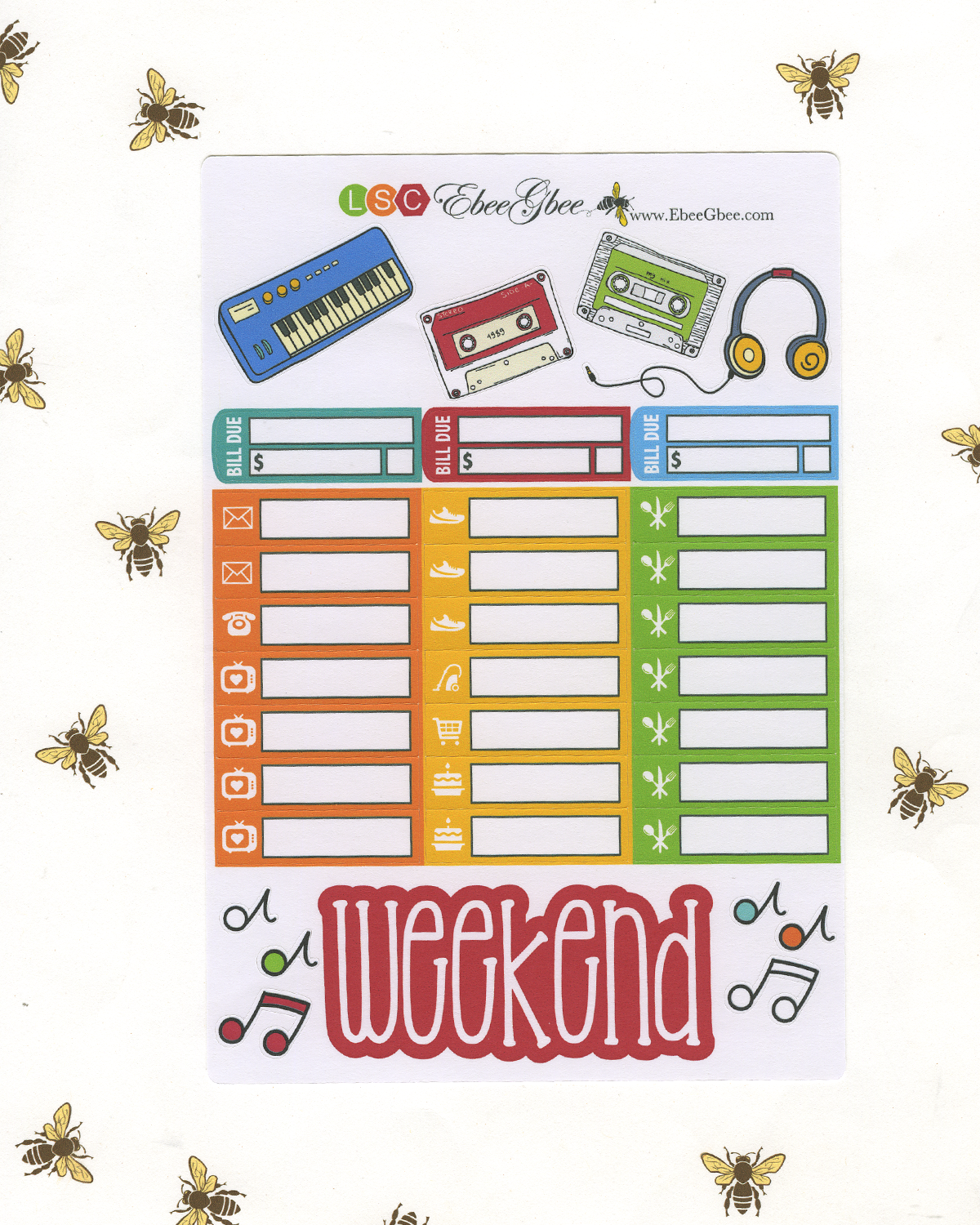 MIX TAPE WEEKLY Planner Sticker Set | Sunset Cherry Lime
