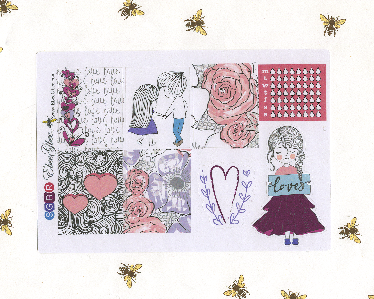 SWEETHEART WEEKLY Planner Sticker Set | Rose Bougainvillea Grape Sky