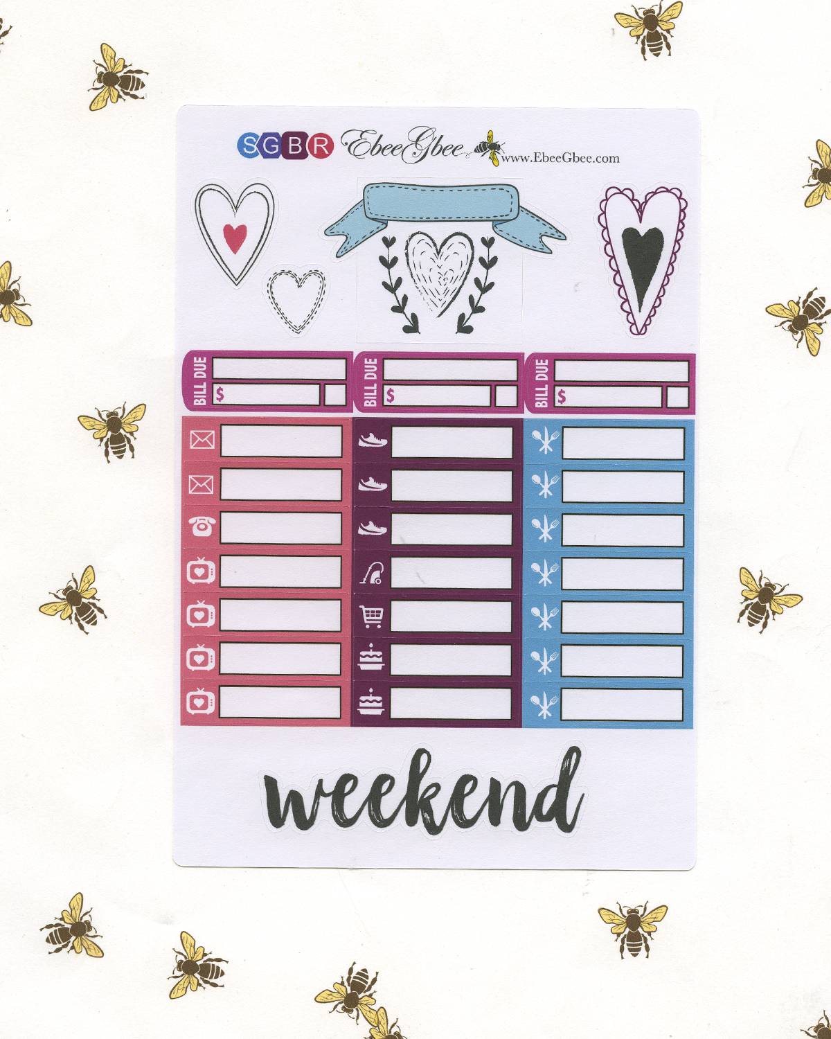SWEETHEART DELUXE Weekly Planner Sticker Set | Rose Bougainvillea Grape Sky
