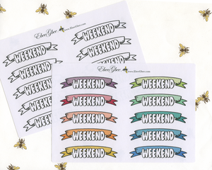 BUBBLE LETTER WEEKEND BANNERS Planner Stickers | BeeColorful