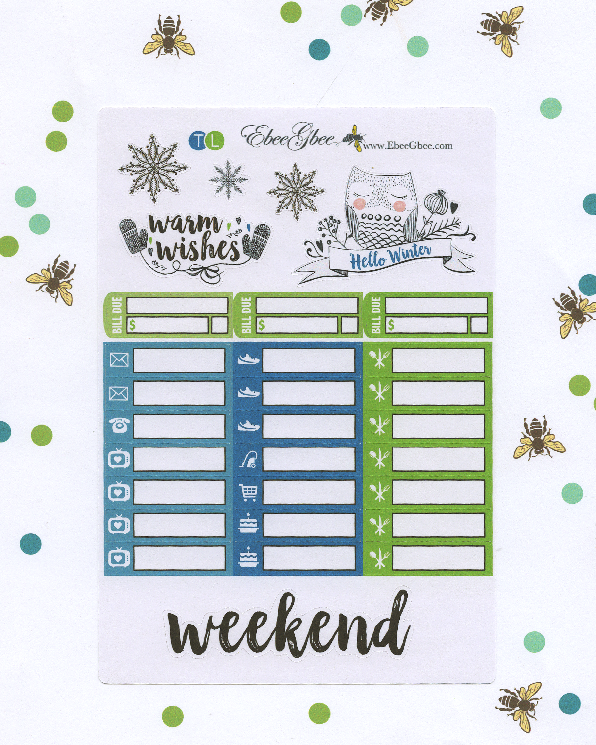 A LA CART WARM WISHES Weekly Planner Sticker Set | Lime Teal